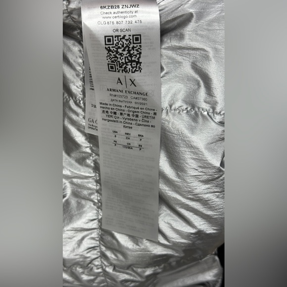 Armani Exchange SATIN NYLON TWILL BOMBER JACKET 6KZB28 ZNJWZ 1200 - Picture 9 of 9